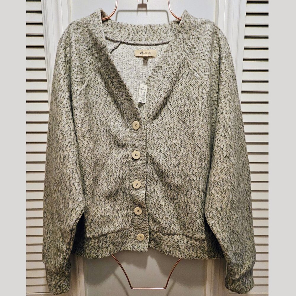 SOLD Madewell Brushed Bouclé Raglan-Sleeve Cardigan in Gray - Picture 8 of 13
